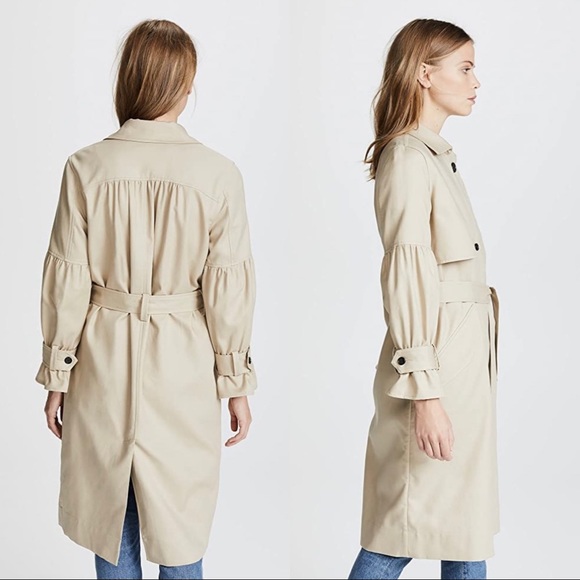 Joie Alwena Khaki Belted Long Cotton Trench Coat - Picture 3 of 9